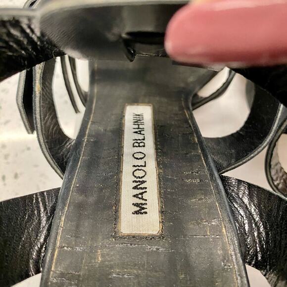 Manolo Blahnik Leather Gladiator Sandals Stiletto Heels Black 40.5 Multistrap - Picture 12 of 14